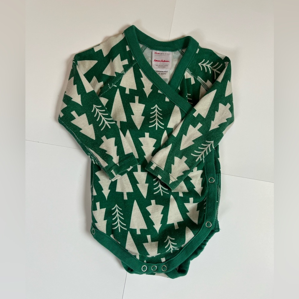 Hanna Andersson Organic Cotton Baby Bodysuit 6-12M Green Trees Holiday Outfit
